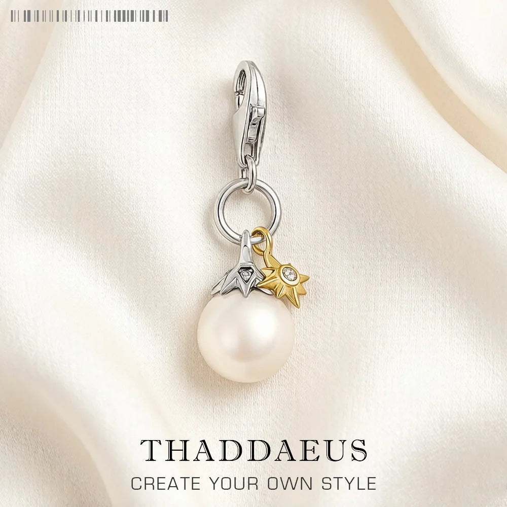 Damen-Charm-Anhänger Kleeblatt Perle handgemacht Glück aus Sterlingsilber