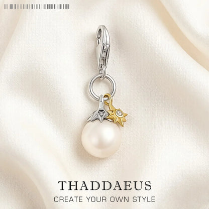 Damen-Charm-Anhänger Kleeblatt Perle handgemacht Glück aus Sterlingsilber