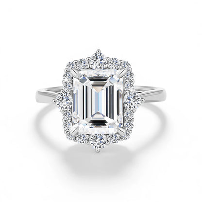 Damen-Verlobungsring-Set aus Moissanit im Smaragd-Schliff Halo-Umrandung 925er Sterlingsilber