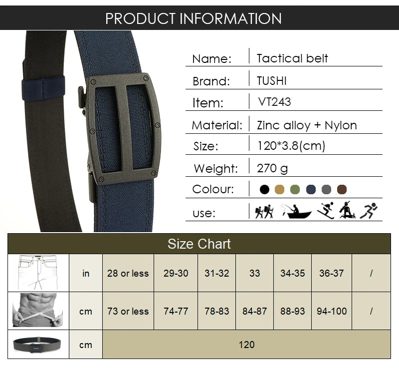Herren-Taktischer Gürtel aus Nylon mit Automatik-Schnalle für Alltag und Outdoor in Blau