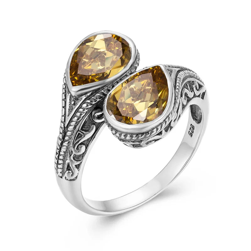 Damen-Ring tropfenförmiger Smaragd in Silber mit goldfarbener Beschichtung Ideal Als Hochzeits- oder Festgeschenk