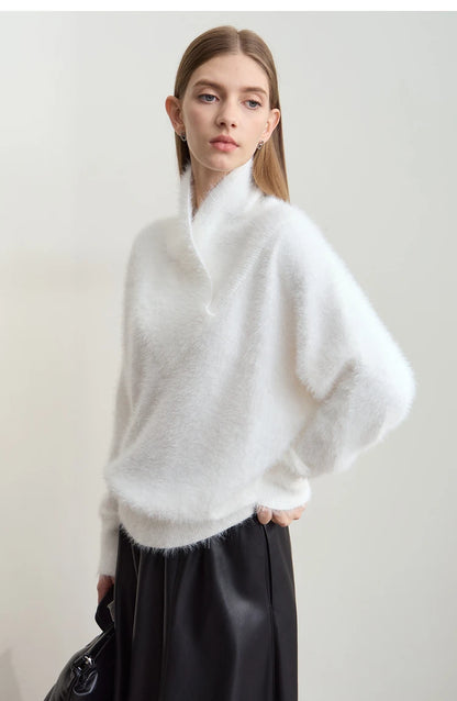 Damen-Rollkragenpullover locker Fledermausärmel Winter