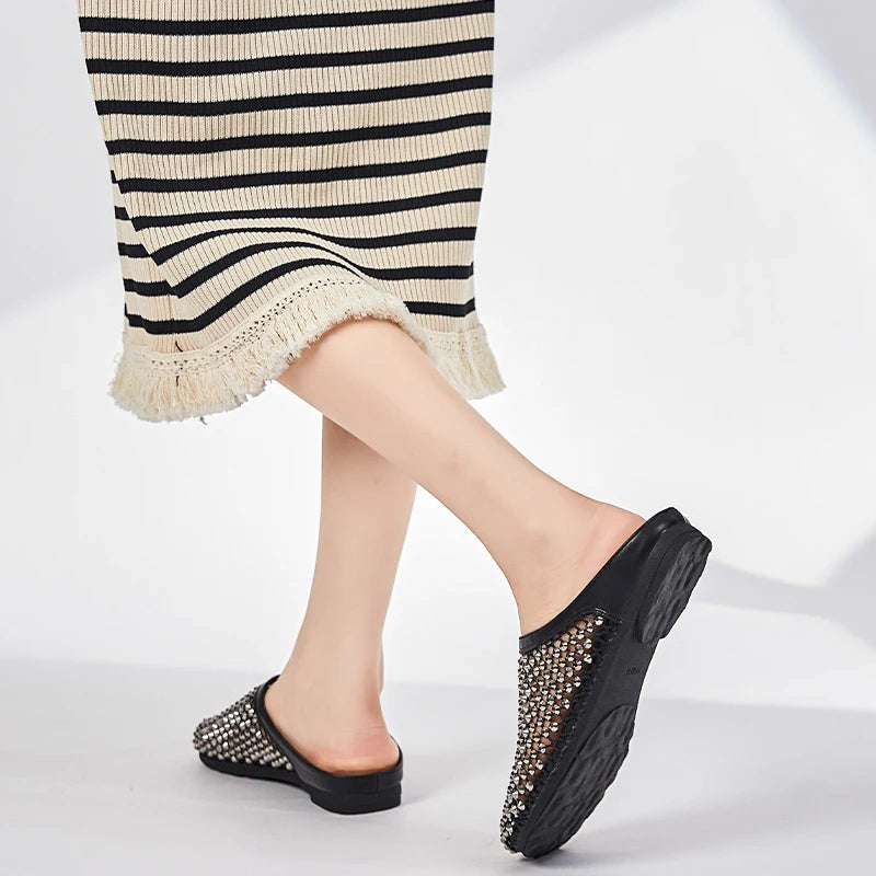AIYUQI Frauen Geschlossene Zehen Hausschuhe 2025, Anti-slip Diamant Mesh Hausschuhe Für Frauen Große Größe Sommer Weibliche Schuhe