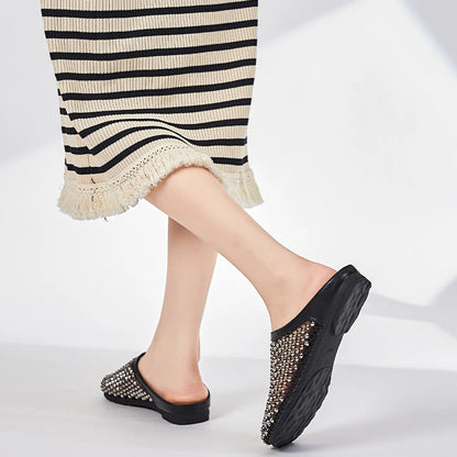 AIYUQI Frauen Geschlossene Zehen Hausschuhe 2025, Anti-slip Diamant Mesh Hausschuhe Für Frauen Große Größe Sommer Weibliche Schuhe