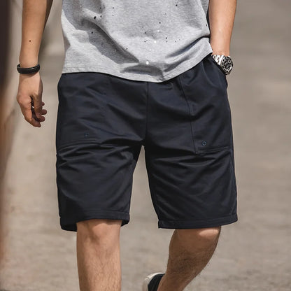 Herren Shorts im Vintage-Stil aus Khaki Canvas mit elastischer Taille und Taschen