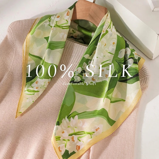Damen Seidensatin Schal 53cm quadratisch Blumenprint Kopftuch Hijab Bandana D