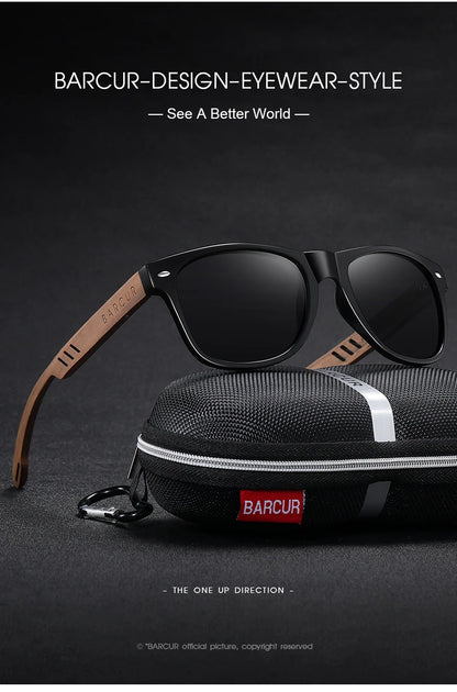 Sonnenbrille Walnussholz schwarz polarisiert UVA/B umweltfreundlich Herren