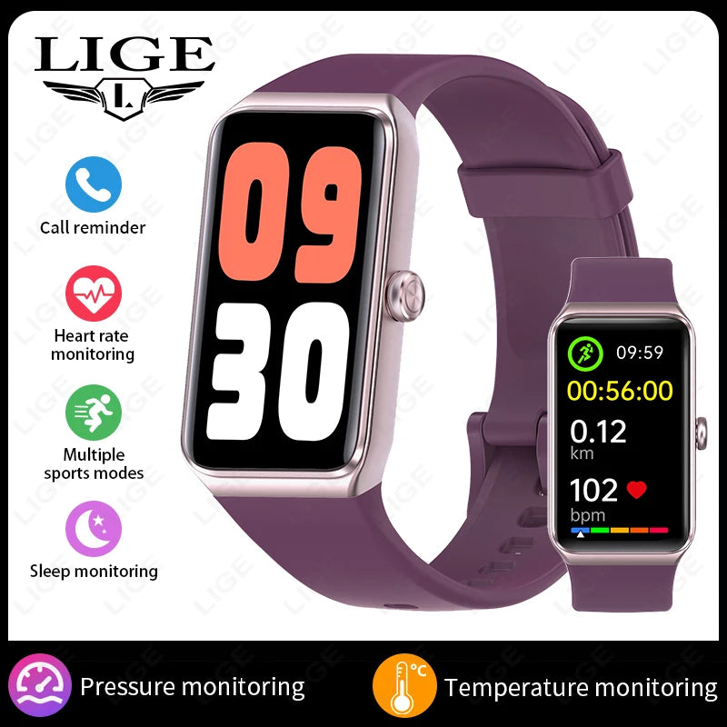 LIGE 1,47-Zoll-HD-Bildschirm-Smartwatch für Männer und Frauen, wasserdicht, Fitness, Sportarmband, Herzfrequenz-Thermometer, Smartwatch, 2025, Neu