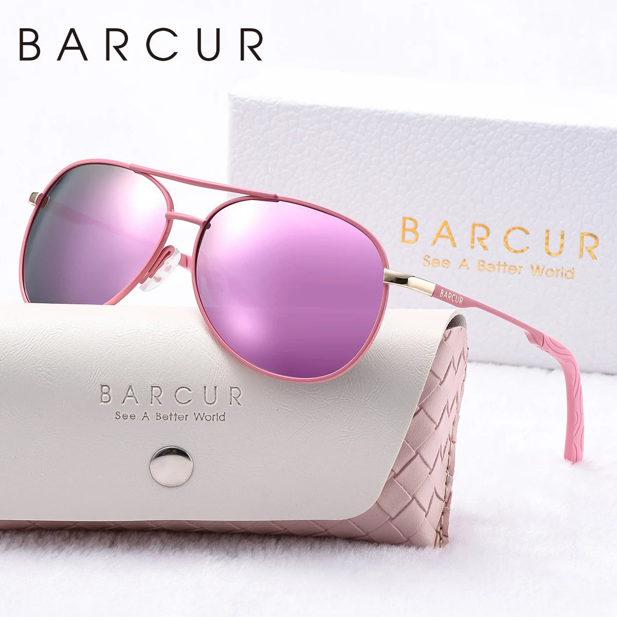 Damen-Sonnenbrille rosa oval Metall Farbverlauf blau polarisiert