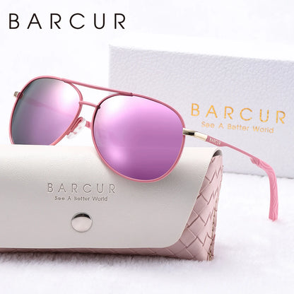 Damen-Sonnenbrille rosa oval Metall Farbverlauf blau polarisiert