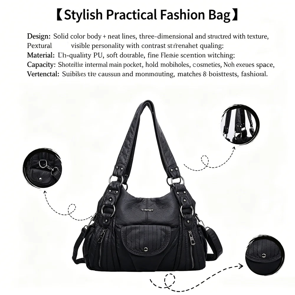 Damen-Hobo-Tasche aus Vintage-Leder mit verstellbarem Tragegurt und Mehrfachtaschen