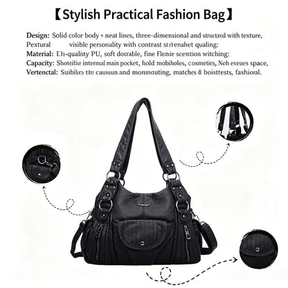 Damen-Hobo-Tasche aus Vintage-Leder mit verstellbarem Tragegurt und Mehrfachtaschen