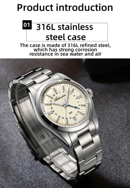 Herren-GMT-Quarzuhr mit Ronda-Werk und Bubble-Glas