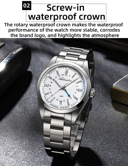 Herren-GMT-Quarzuhr mit Ronda-Werk und Bubble-Glas