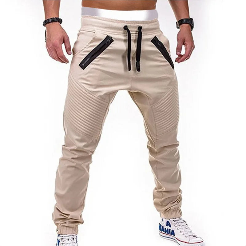 Neue lässige und modische Tether-elastische Sporthose für Herren, Doppelreißverschluss, gestreifte Hose, Trainingshose