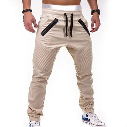 Neue lässige und modische Tether-elastische Sporthose für Herren, Doppelreißverschluss, gestreifte Hose, Trainingshose