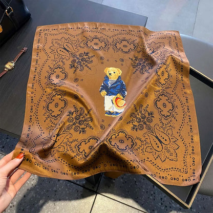 Damen Seidenschal 53cm Pferdprint quadratisch Luxus Haarband Halstuch Büro Hijab B