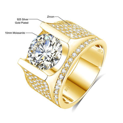 Herren-Ring Moissanit Silber 925 mit Zertifikat 10 mm Stein Alltag und Festlichkeiten hochwertig