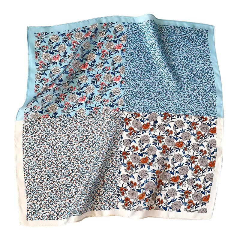 Damen Seidenschal 53cm quadratisch Haarband Halstuch Bandana bedruckt B