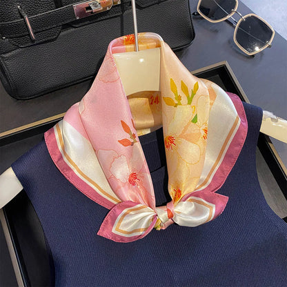 Damen Seidensatin Schal 53cm quadratisch Blumenprint Kopftuch Hijab Bandana L