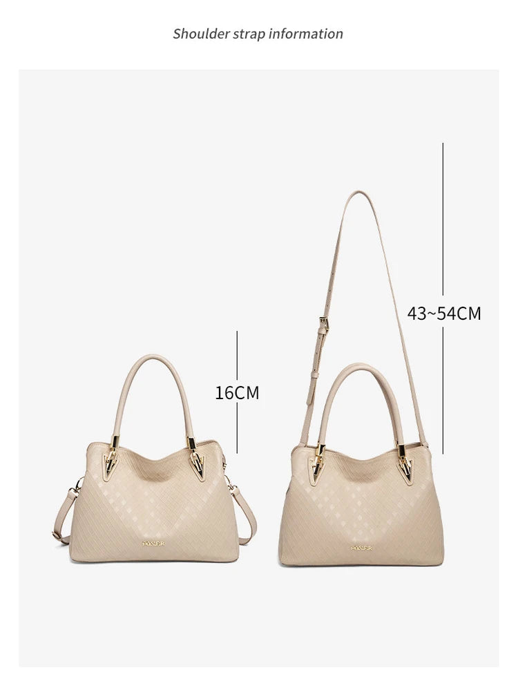 Damen Schultertasche aus echtem Leder mit Diamantprägung und Luxusdesign