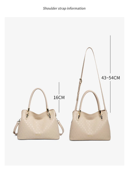 Damen-Handtasche aus echtem Leder mit Diamantprägung und vielseitige Trageweise im Alltag