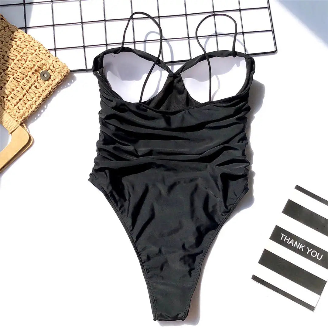 Damen Badeanzug Leopard Push-Up BH-Cup Bandeau hoher Beinausschnitt
