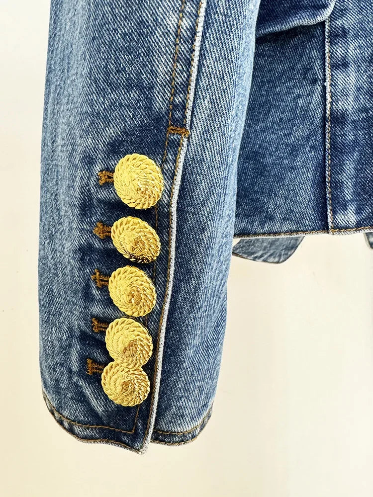 Damen-Blazer Set Jeansjacke Minirock doppelreihig Löwenknopf