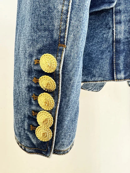 Damen-Blazer Set Jeansjacke Minirock doppelreihig Löwenknopf