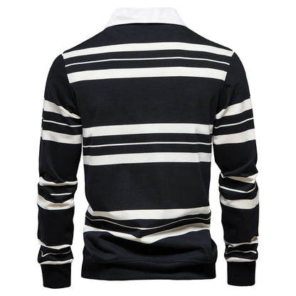Herren Langarm Polo Shirt aus Baumwolle mit gestreiftem Reißverschluss