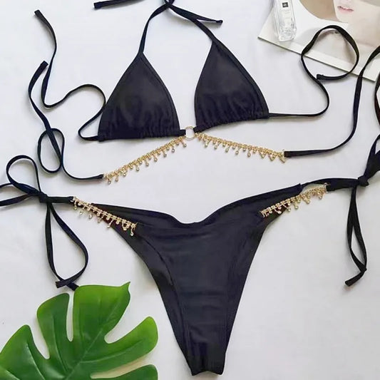Dreiteiliges Damen-Bikini-Set mit Mesh-Design – ideal für Strand und Pool