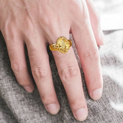 Damen-Ring Mit Citrin Im Ovalschnitt, Art Déco Stil, Geburtsstein Schmuck Aus Silber 925