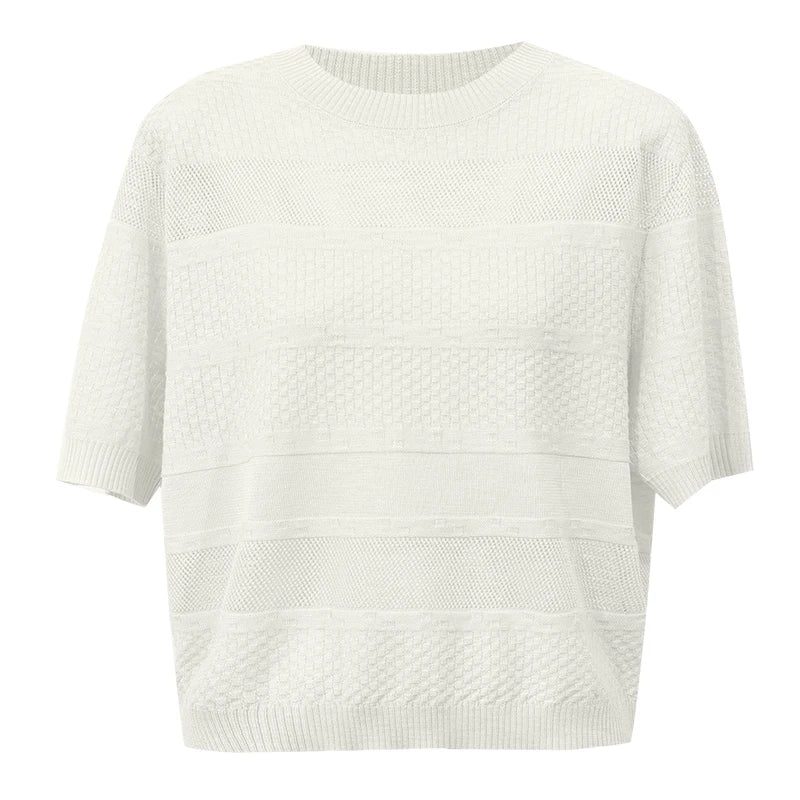 Damen-Rundhalspullover Kurzarm Crop Viskose locker Sommer