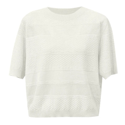 Damen-Rundhalspullover Kurzarm Crop Viskose locker Sommer