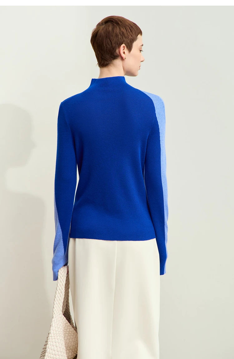 Damenpullover mit Stehkragen, langarm, blau (Rückansicht)