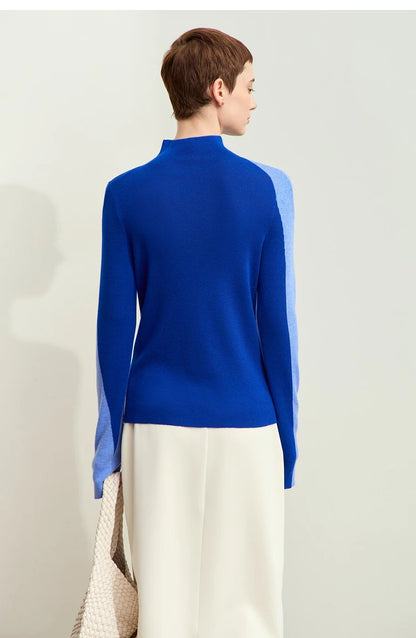 Damenpullover mit Stehkragen, langarm, blau (Rückansicht)