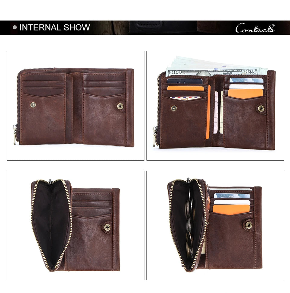 Herren Echtleder Geldbörse Bifold Vintage Senior Reißverschluss Luxus Kartenhalter Geldclip