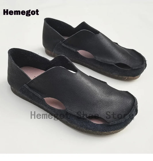 Hollow Breathable Loafers for Men Summer Retro Men's Shoes Soft Cowhide Sole Leather Sole Men's Casual Shoes Handmade Men Shoes