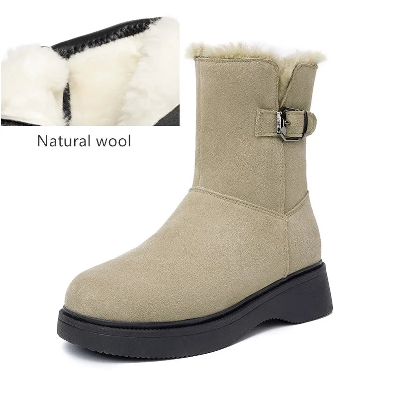 AIYUQI Snow Boots Female Genuine Leather 2025 New Wedge Anti-slip Women's Winter Shoes Boots Natural Wool Women Ankle Boots