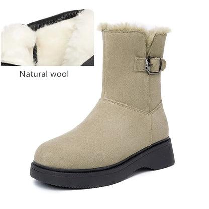 AIYUQI Snow Boots Female Genuine Leather 2025 New Wedge Anti-slip Women's Winter Shoes Boots Natural Wool Women Ankle Boots