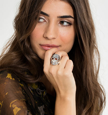 Damen-Ring Maori Schädel ethnisch Herbst aus Sterlingsilber