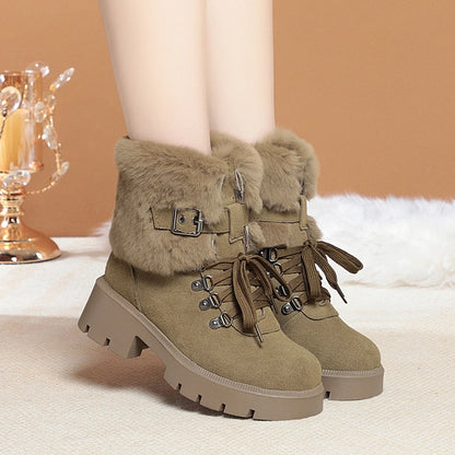 AIYUQI Women Snow Boots Platform New Rabbit Female Winter Boots Fashion Large Size Non-slip Genuine Leather Women Ankle Boots