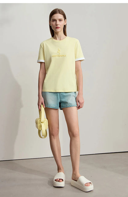 Damen Freizeit-T-Shirt mit Rundhalsausschnitt und Farbblockierung für den Sommer
