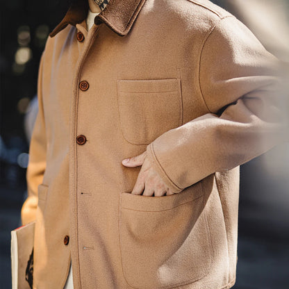 Herren Vintage-Jacke aus schwerer Wolle mit kontrastierendem Revers und warmer Passform