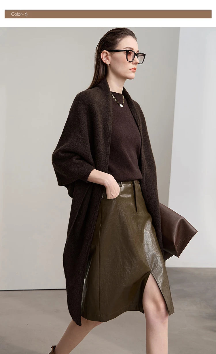 Damen V-Ausschnitt Strickkleid A-Linie ärmellos Herbst-Winter