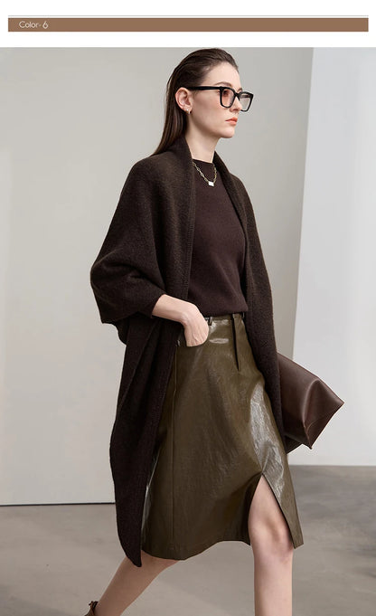 Damen V-Ausschnitt Strickkleid A-Linie ärmellos Herbst-Winter