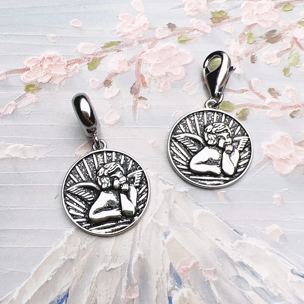 Damen-Charm-Anhänger Schutzengel Scheibe Disc aus Sterlingsilber