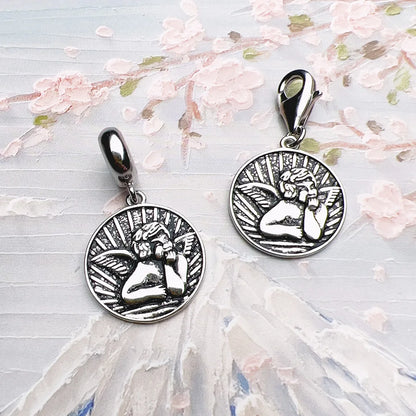 Damen-Charm-Anhänger Schutzengel Scheibe Disc aus Sterlingsilber