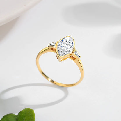 Damen-Verlobungsring Aus 14 Karat Gold Mit Marquise Moissanit Stein, 2 Karat Zertifikat