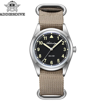Herren Retro-Quarzuhr 36mm K1 Mineralglas Edelstahl 100m Nachtleuchtzeiger Nylon
